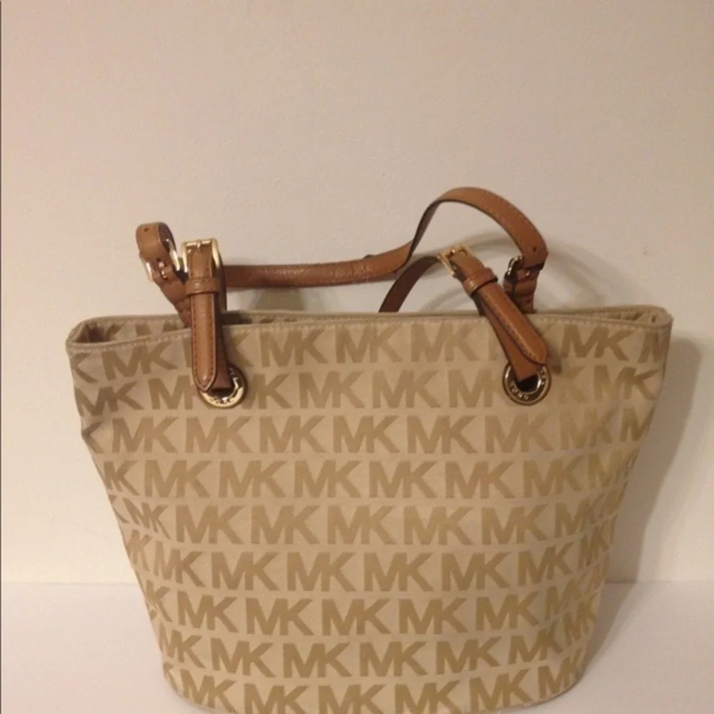 Michael Kors gold MK signature tote bag